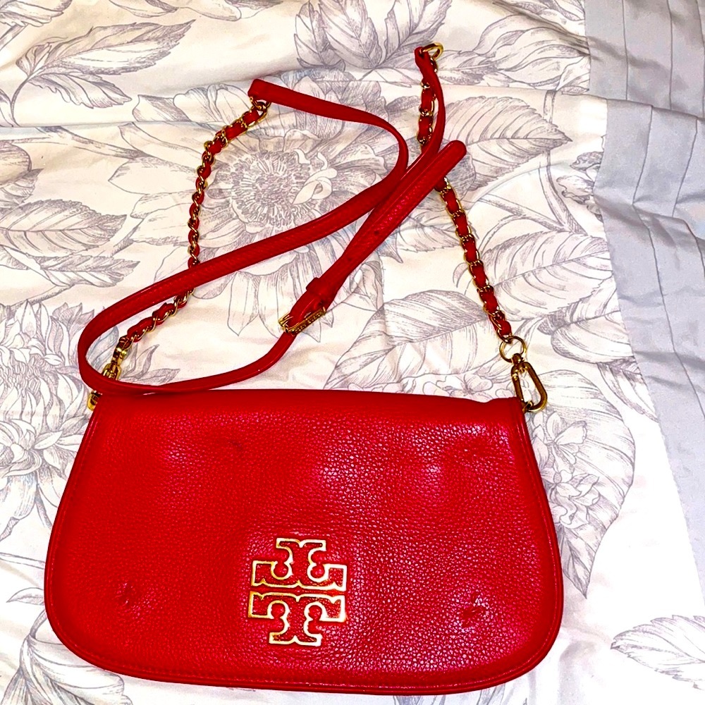 Tory Burch red & gold crossbody purse